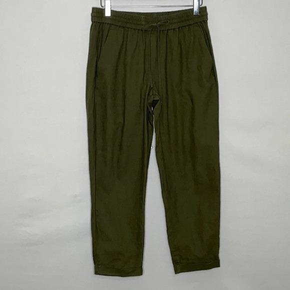 J. Crew Factory Linen Blend Cuffed Drawstring Pull On Pants in Army Green - 6P - Picture 3 of 7